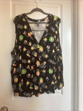 ModCloth Black V-Neck Sleeveless Top with Zodiac Celestial Print